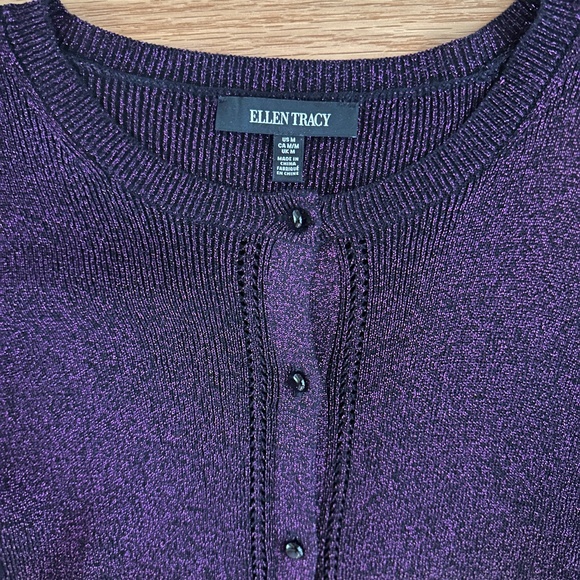 Ellen Tracy Sparkle Cardigan Sweater Purple Size Medium - Picture 11 of 12